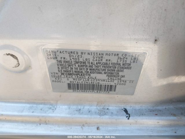 3N1CN8DV4PL837773 Nissan Versa 1.6 S Xtronic Cvt