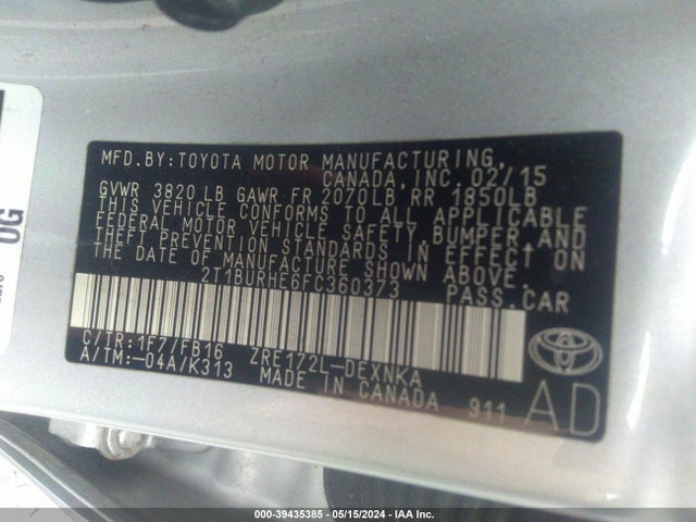 Toyota COROLLA LE 2015 2T1BURHE6FC360373 Image 9