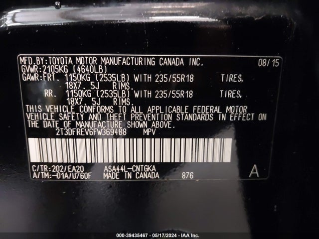 Toyota Rav4 Limited 2015 2T3DFREV6FW369488 Image 9