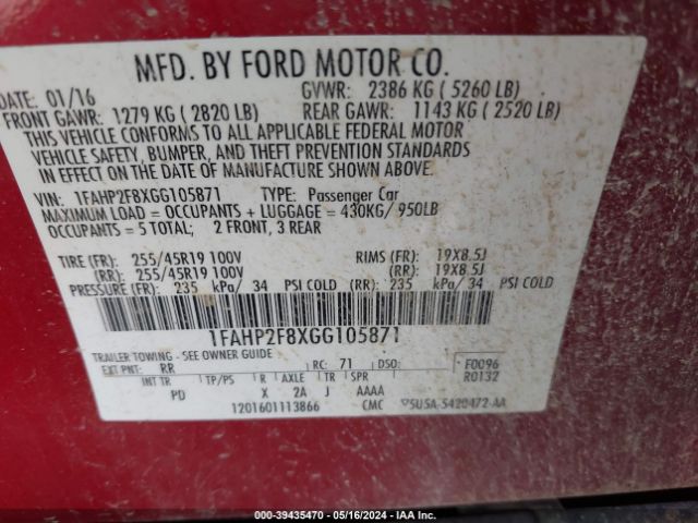 1FAHP2F8XGG105871 Ford Taurus Limited