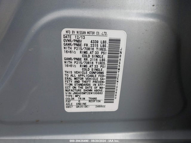 Nissan Rogue Select S 2014 JN8AS5MT2EW100660 Image 9