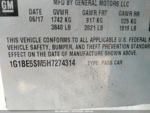 1G1BE5SM5H7274314 Chevrolet Cruze Lt Auto