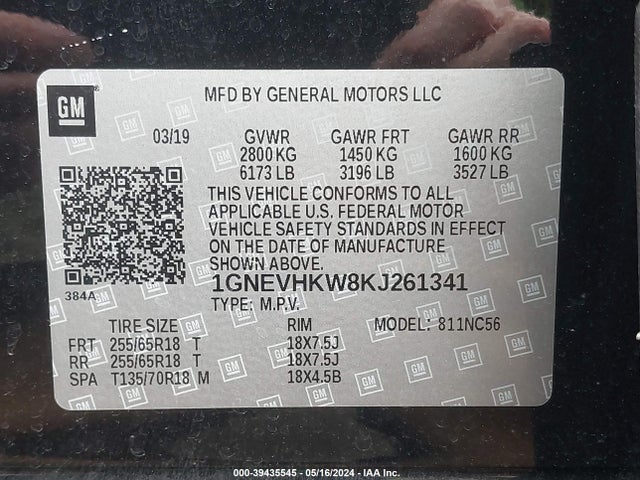 Chevrolet Traverse 3lt 2019 1GNEVHKW8KJ261341 Image 9