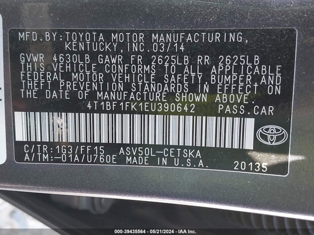 Toyota CAMRY SE 2014 4T1BF1FK1EU390642 Image 9