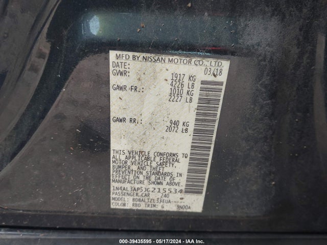 Nissan Altima 2.5 Sl 2018 1N4AL3AP5JC215534 Image 9