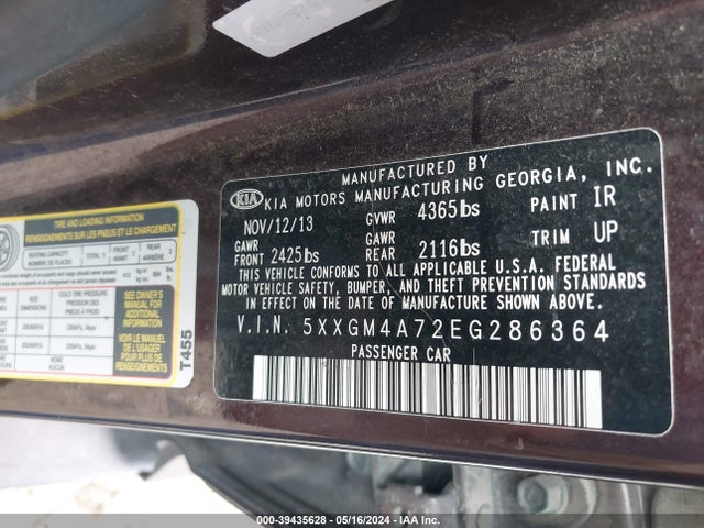 Продажа на аукционе авто 2014 Kia Optima Lx, vin: 5XXGM4A72EG286364, номер лота: 39435628