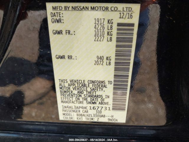 1N4AL3AP4HC167731 Nissan Altima 2.5 Sr