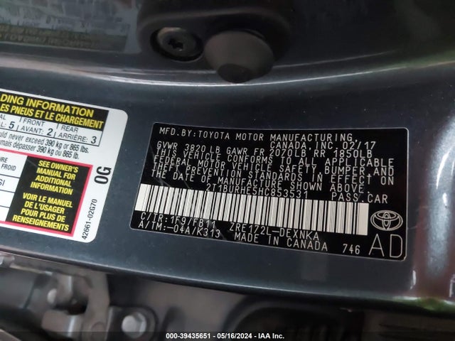 Toyota COROLLA LE 2017 2T1BURHE5HC853531 Image 9