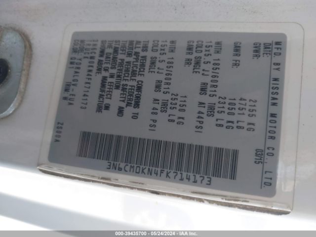 3N6CM0KN4FK714173 Nissan NV200 SV