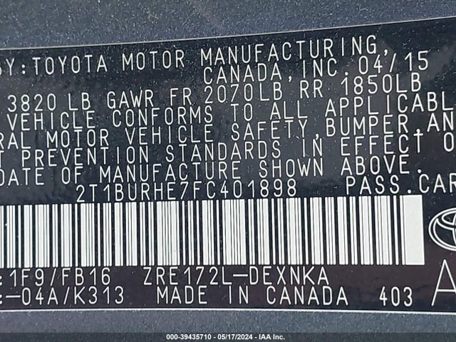 Toyota COROLLA LE 2015 2T1BURHE7FC401898 Image 9