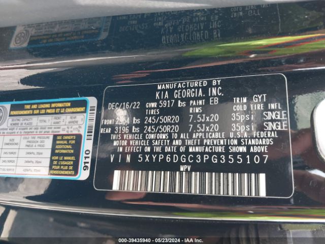5XYP6DGC3PG355107 KIA Telluride S