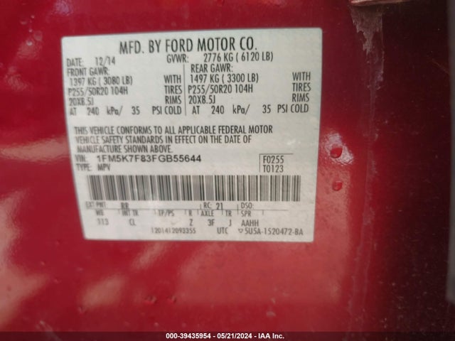 Ford Explorer Limited 2015 1FM5K7F83FGB55644 Image 9
