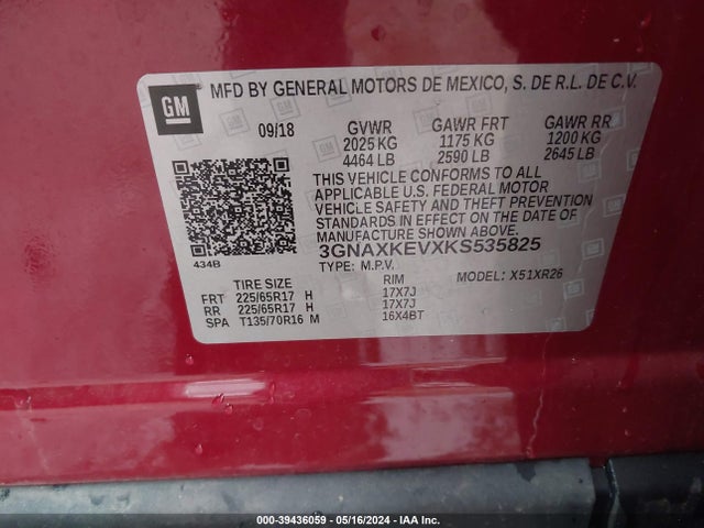 Chevrolet EQUINOX LT 2019 3GNAXKEVXKS535825 Image 9