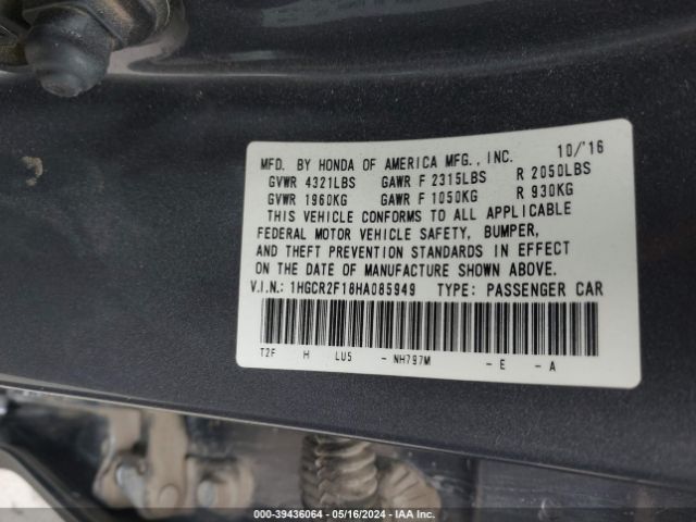 1HGCR2F18HA085949 Honda Accord Sport Se