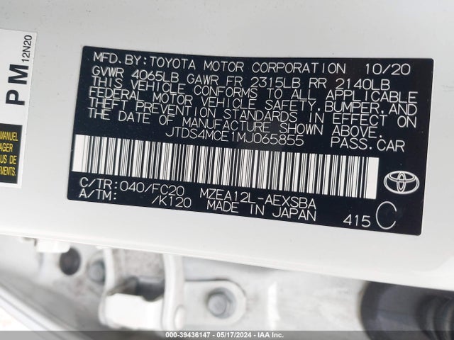 Toyota COROLLA SE 2021 JTDS4MCE1MJ065855 Image 9
