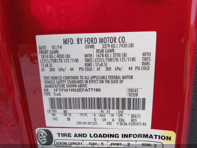 Ford F-150 Svt Raptor 2014 1FTFW1R62EFA77186 Image 9