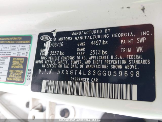 5XXGT4L33GG059698 KIA Optima Lx