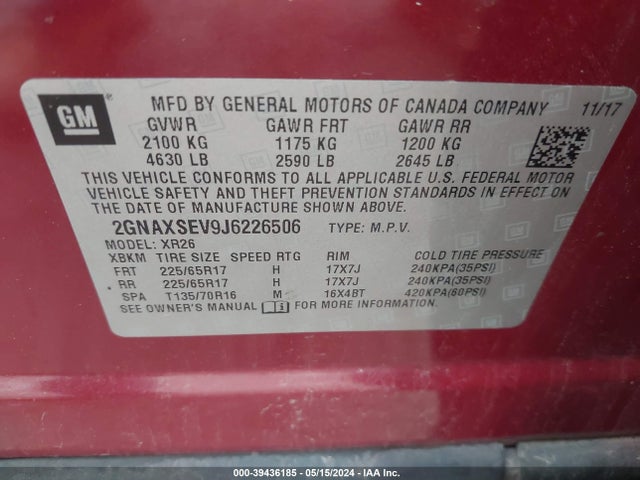 Chevrolet EQUINOX LT 2018 2GNAXSEV9J6226506 Image 9