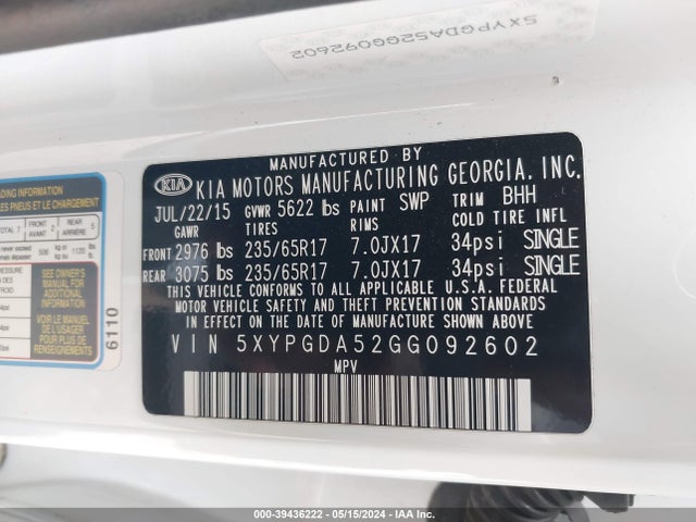 KIA Sorento 3.3l Lx 2016 5XYPGDA52GG092602 Image 9