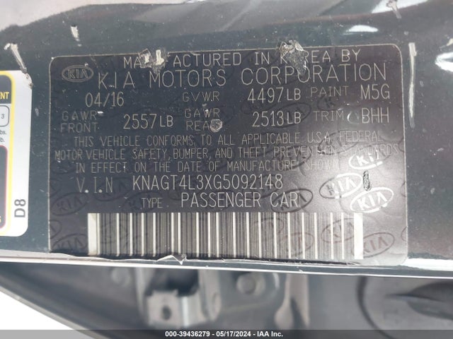 KIA Optima Lx 2016 KNAGT4L3XG5092148 Image 9