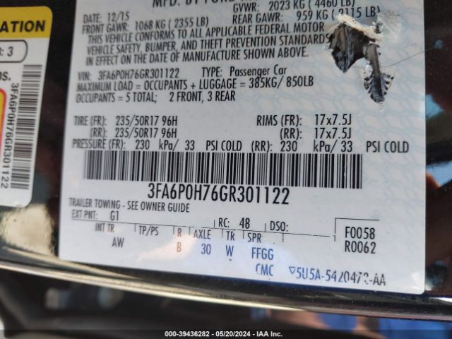 3FA6P0H76GR301122 Ford FUSION SE