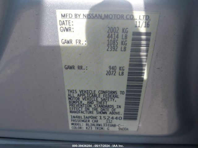 1N4BL3AP0HC152440 Nissan Altima 3.5 Sl