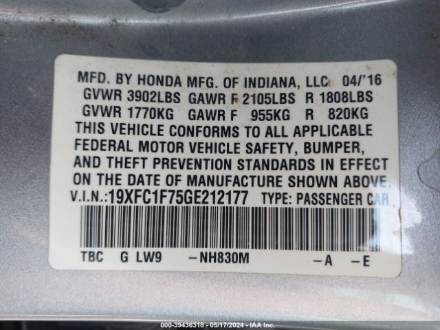 19XFC1F75GE212177 Honda Civic Ex-l