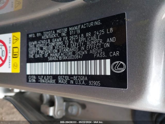 58ABZ1B1XKU020847 Lexus ES 350
