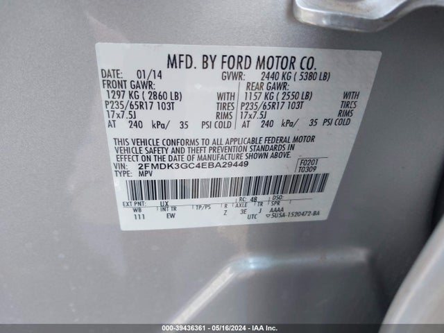 Ford EDGE SE 2014 2FMDK3GC4EBA29449 Image 9
