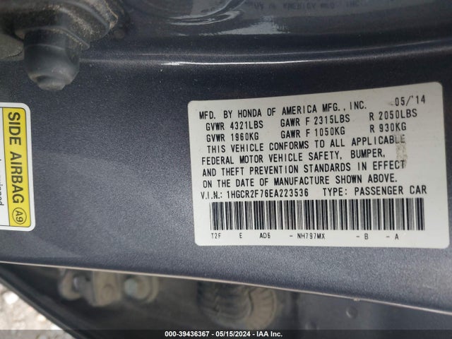 Honda ACCORD EX 2014 1HGCR2F76EA223536 Image 9