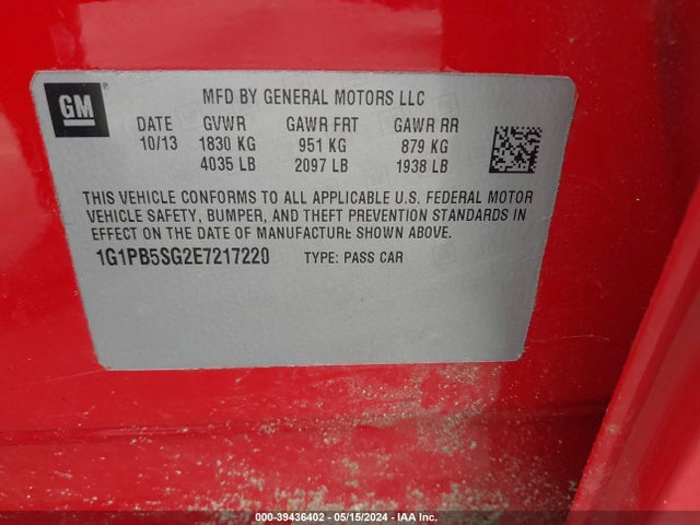 Chevrolet Cruze Ls Manual 2014 1G1PB5SG2E7217220 Image 9