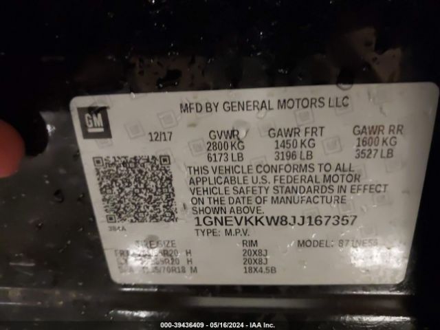 1GNEVKKW8JJ167357 Chevrolet Traverse High Country