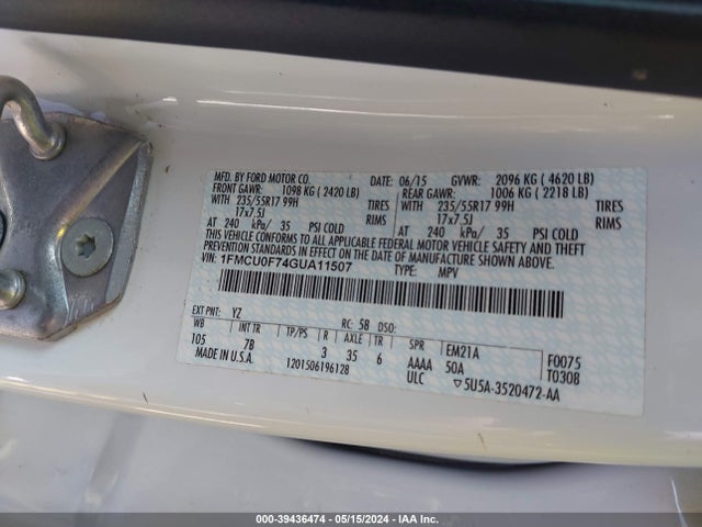 Ford ESCAPE S 2016 1FMCU0F74GUA11507 Image 9