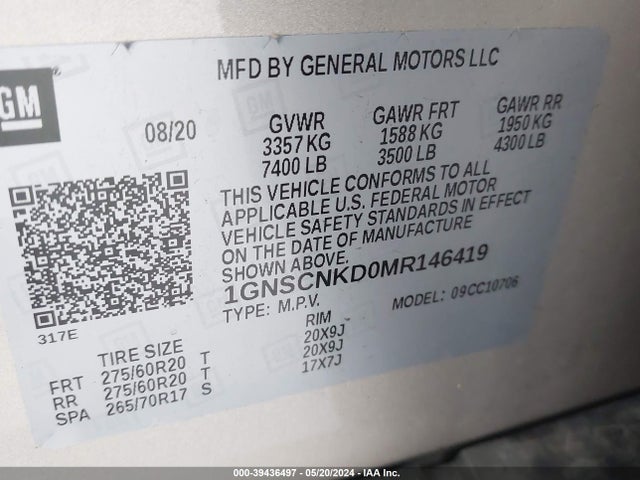 Chevrolet Tahoe 2wd Lt 2021 1GNSCNKD0MR146419 Image 9