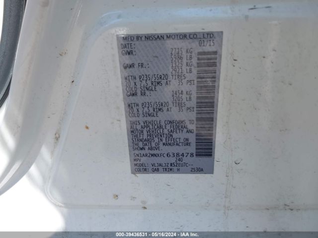 5N1AR2MNXFC638478 Nissan Pathfinder Platinum