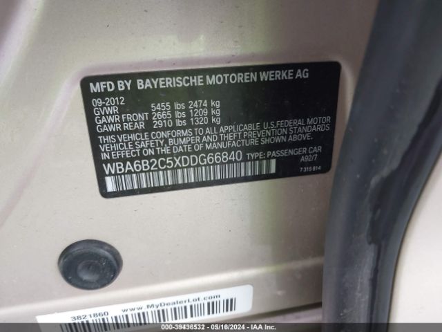 2013 BMW 650I GRAN COUPE WBA6B2C5XDDG66840 Photo 8