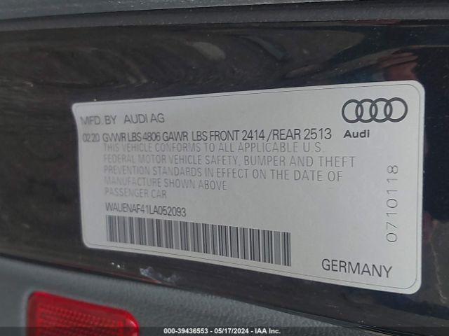 WAUENAF41LA052093 Audi A4 Premium Plus 45 Tfsi Quattro S Tronic