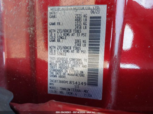 5N1BT3BB0PC854149 Nissan Rogue Sv Intelligent Awd