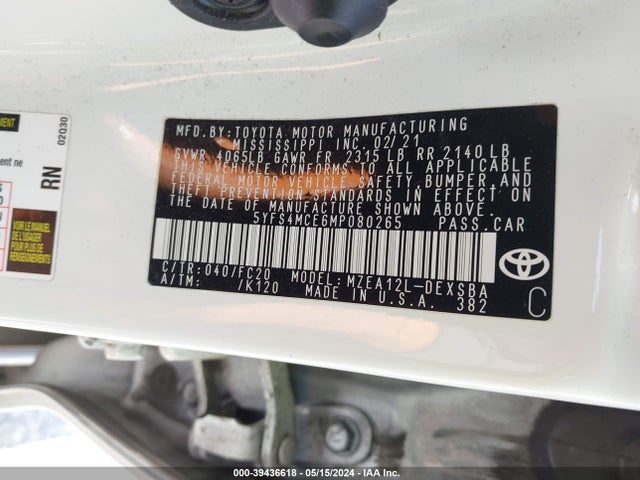 Toyota COROLLA SE 2021 5YFS4MCE6MP080265 Image 9