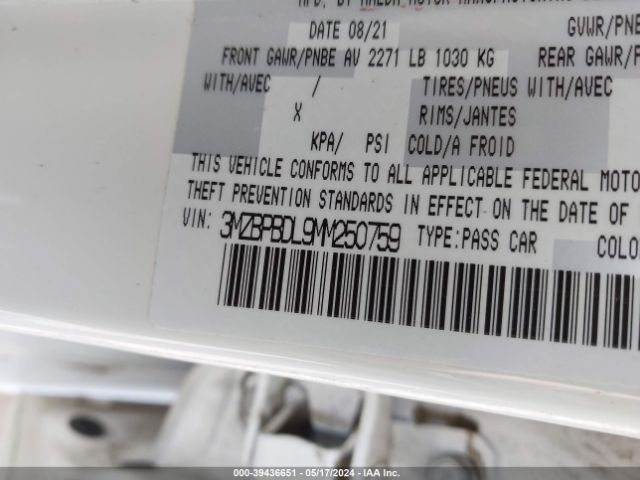 3MZBPBDL9MM250759 Mazda Mazda3 Premium