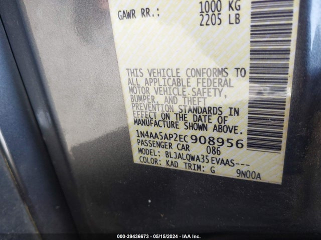 Nissan Maxima 3.5 S 2014 1N4AA5AP2EC908956 Image 9