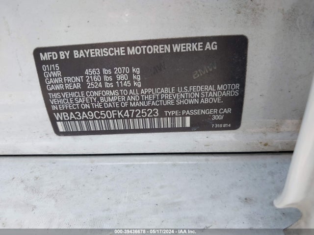 BMW 335i 2015 WBA3A9C50FK472523 Image 9