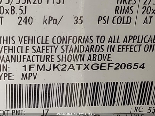 Ford Expedition El Limited 2016 1FMJK2ATXGEF20654 Image 9