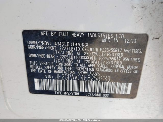 JF2GPAVC4E8258633 Subaru Xv Crosstrek 2.0i Premium