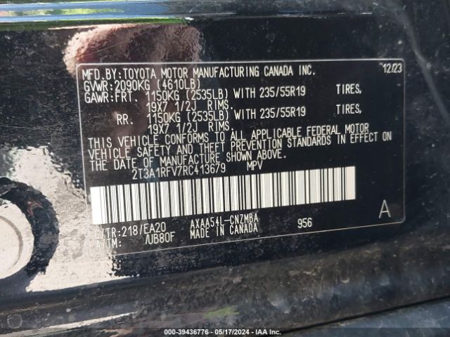 2T3A1RFV7RC413679 Toyota Rav4 Xle Premium