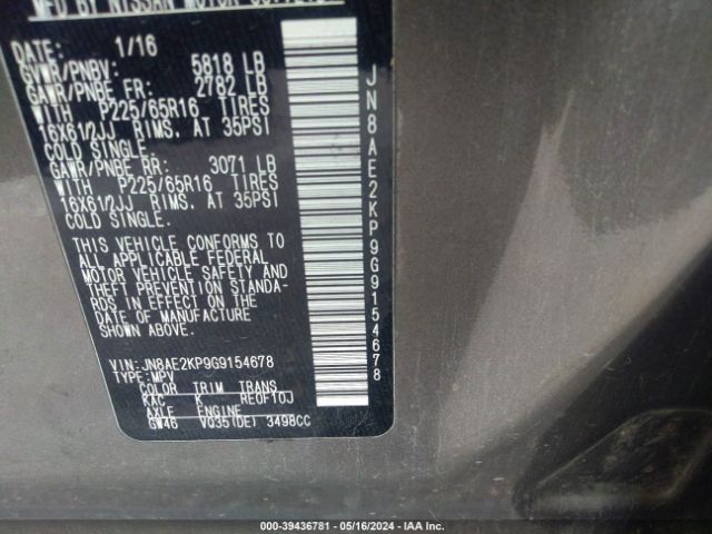JN8AE2KP9G9154678 Nissan Quest Platinum/s/sl/sv