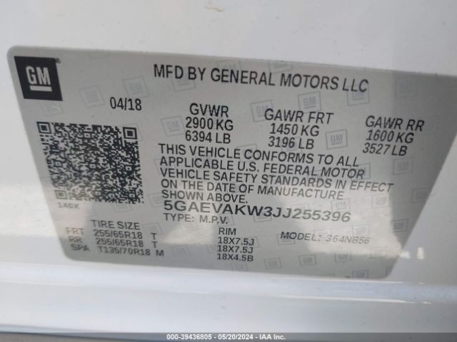 5GAEVAKW3JJ255396 Buick Enclave Essence