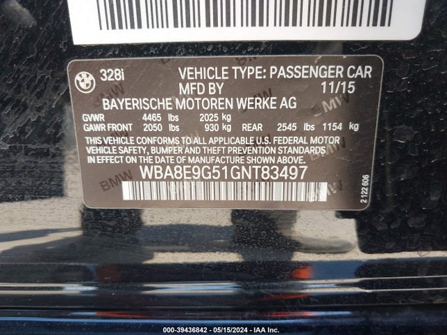 BMW 328I 2016 WBA8E9G51GNT83497 Image 9