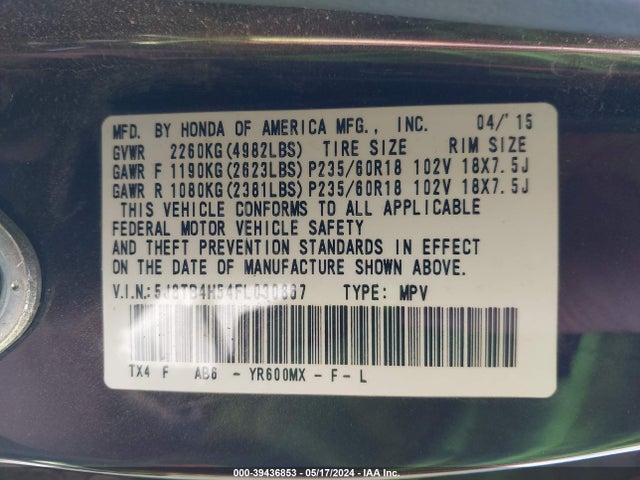5J8TB4H54FL030867 Acura RDX