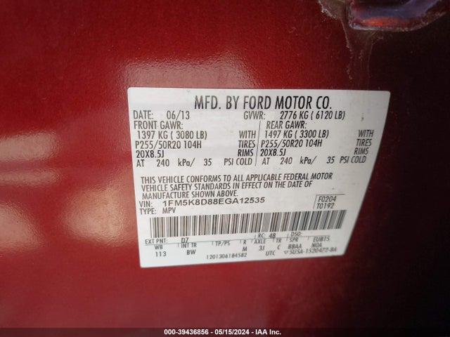 Ford EXPLORER XLT 2014 1FM5K8D88EGA12535 Image 9